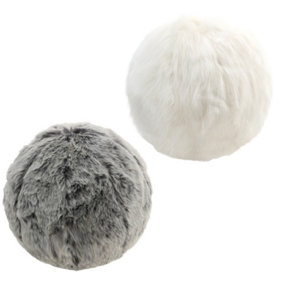icon Round Faux Fur Ball Cushions Grey / Off-white Set of 2