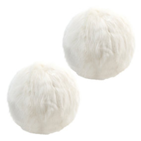 icon Round Faux Fur Ball Cushions Off-white Set of 2