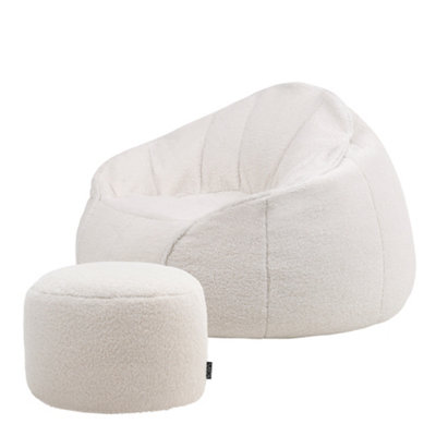 icon Sherpa Bean Bag Armchair Pouffe Set Off white Bean Bag Chair DIY at B Q