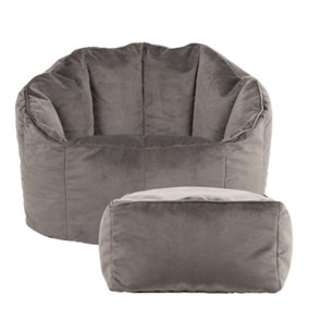 icon Sirena Scallop Chair Bean Bag and Footstool Charcoal Grey Velvet Bean Bags