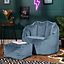 icon Sirena Scallop Chair Bean Bag and Footstool Mineral Blue Velvet Bean Bags