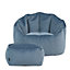 icon Sirena Scallop Chair Bean Bag and Footstool Mineral Blue Velvet Bean Bags