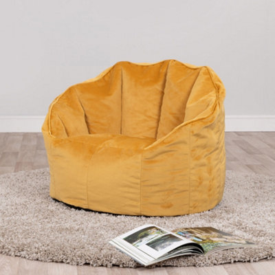 icon Sirena Scallop Chair Bean Bag and Footstool Ochre Yellow Velvet Bean Bags