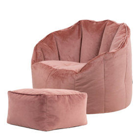icon Sirena Scallop Chair Bean Bag and Footstool Pink Velvet Bean Bags