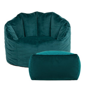 icon Sirena Scallop Chair Bean Bag and Footstool Teal Green Velvet Bean Bags