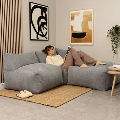 icon Tetra Charcoal Grey Corduory Floor Sofa Bean Bag Corner Section Chair