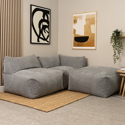 icon Tetra Charcoal Grey Corduory Floor Sofa Bean Bag Corner