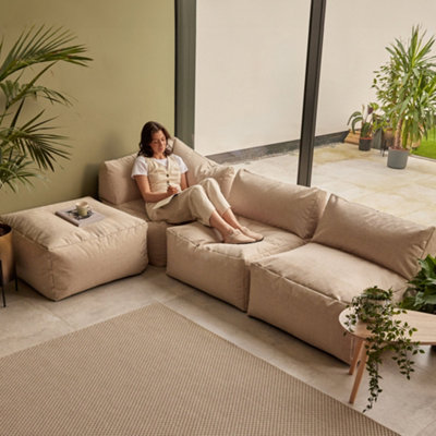 icon Tetra Indoor Outdoor Modular Bean Bag Beige Floor Corner Sofa Combination 3 4pc DIY at B Q