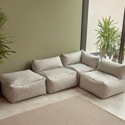 icon Tetra Indoor Outdoor Modular Bean Bag Grey Floor Corner Sofa - Combination 3, 4pc