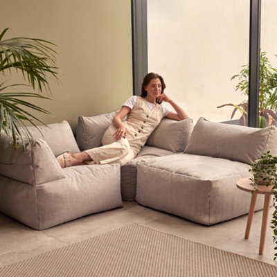 icon Tetra Indoor Outdoor Modular Bean Bag Grey Floor Corner Sofa Combination 7 3pc