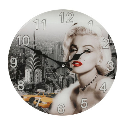 Iconic Collection Glass Wall Clock 30cm Iconic Design - Marilyn