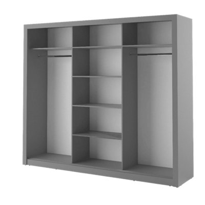 Idea 01 Contemporary Mirrored Sliding 3 Door Wardrobe 6 Shelves 2 Rails Grey (H)2150mm (W)2500mm (D)600mm