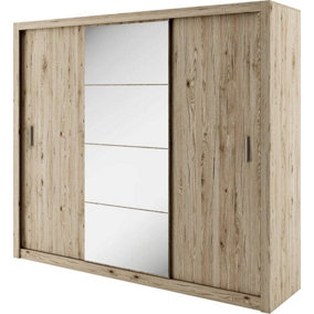 Idea 01 Contemporary Mirrored Sliding 3 Door Wardrobe 6 Shelves 2 Rails Oak San Remo Effect (H)2150mm (W)2500mm (D)600mm