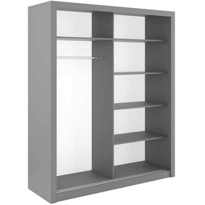 Idea 03 Contemporary Mirrored Sliding 2 Door Wardrobe 5 Shelves 1 Hanging Rail Grey (H)2150mm (W)1800mm (D)600mm