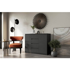 Idea 04 Contemporary Sideboard Cabinet 4 Drawers 2 Doors 2 Shelves Black (H)850mm (W)1090mm (D)400mm