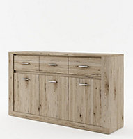 Idea 09 Contemporary Sideboard Cabinet 3 Drawers 3 Doors 3 Shelves Oak Effect (H)910mm (W)1600mm (D)420mm