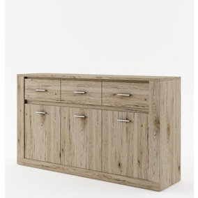 Idea 09 Contemporary Sideboard Cabinet 3 Drawers 3 Doors 3 Shelves Oak Effect (H)910mm (W)1600mm (D)420mm