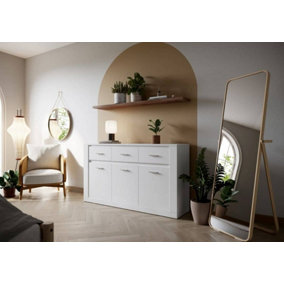 Idea 09 Contemporary Sideboard Cabinet 3 Drawers 3 Doors 3 Shelves White (H)910mm (W)1600mm (D)420mm
