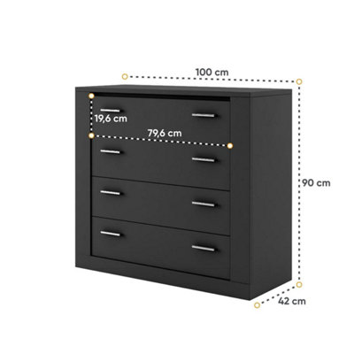 Idea 10 Contemporary Chest Of Drawers Silver Handles 4 Drawers Black (H)910mm (W)1000mm (D)420mm