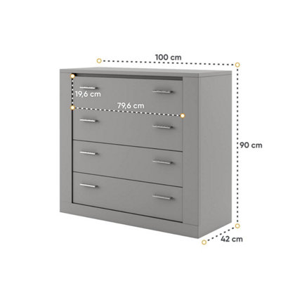 Idea 10 Contemporary Chest Of Drawers Silver Handles 4 Drawers Grey (H)910mm (W)1000mm (D)420mm