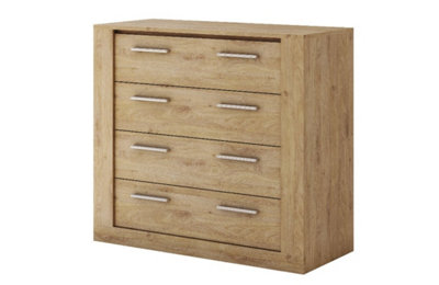 Idea 10 Contemporary Chest Of Drawers Silver Handles 4 Drawers Oak Effect (H)910mm (W)1000mm (D)420mm