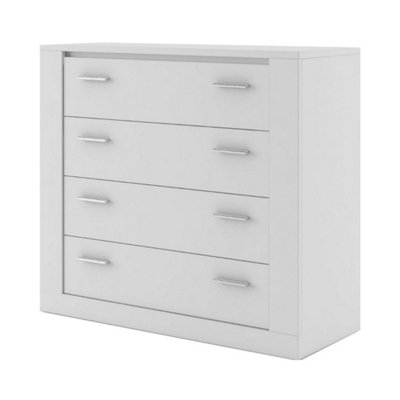 Idea 10 Contemporary Chest Of Drawers Silver Handles 4 Drawers White (H)910mm (W)1000mm (D)420mm