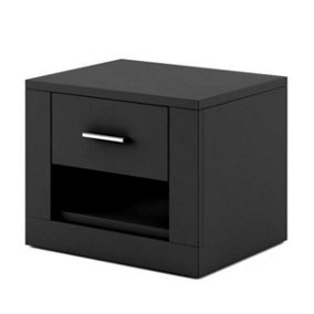 Idea Contemporary Bedside Table 1 Drawer 1 Open Storage Compartment Black Matt (H)410mm (W)500mm (D)420mm