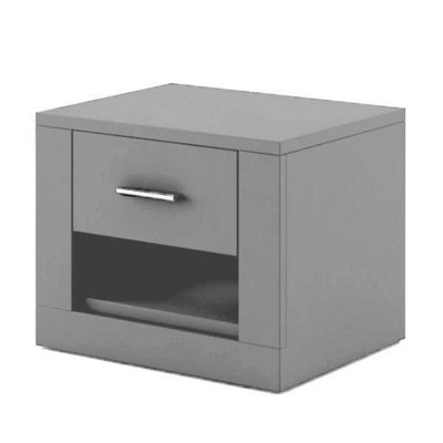 Idea Contemporary Bedside Table 1 Drawer 1 Open Storage Compartment Grey Matt (H)410mm (W)500mm (D)420mm