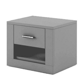 Idea Contemporary Bedside Table 1 Drawer 1 Open Storage Compartment Grey Matt (H)410mm (W)500mm (D)420mm
