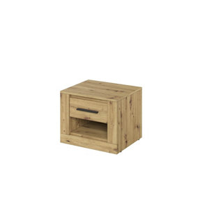 Idea Contemporary Bedside Table 1 Drawer 1 Open Storage Compartment Oak Artisan Effect (H)410mm (W)500mm (D)420mm