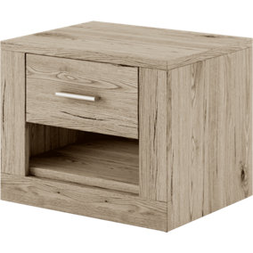 Idea Contemporary Bedside Table 1 Drawer 1 Open Storage Compartment Oak San Remo Effect(H)410mm (W)500mm (D)420mm