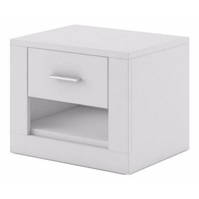 Idea Contemporary Bedside Table 1 Drawer 1 Open Storage Compartment White Matt (H)410mm (W)500mm (D)420mm
