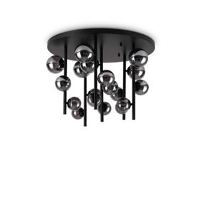 Ideal Lux Perlage 18 Light Globe Ceiling Light Black, Smokey Grey Shade