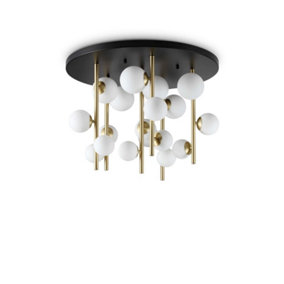 Ideal Lux Perlage 18 Light Globe Ceiling Light Brass, White Glass Shade