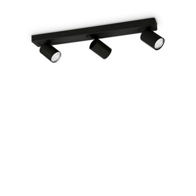 Ideal Lux Rudy Indoor 3 Lights Ceiling Spotlight Lamp Black, GU10