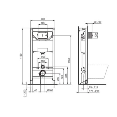 Ideal Standard Prosys Wall-Mounted WC Self-Support Frame 500 x 175 x ...