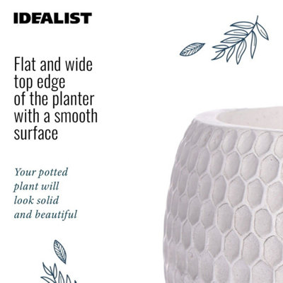 IDEALIST 10.6 Inch Bowl Planter on Legs, Honeycomb White Stone Effect Round Indoor Plant Pot for Indoor Plants D27 H25 cm, 7L