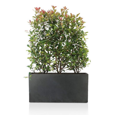 IDEALIST™ 100cm Long Trough Planter, Dark Grey Reinforced Stone Rectangular Planter, Outdoor Large Plant Pot L100 W36 H51 cm