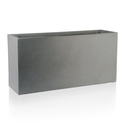 IDEALIST™ 100cm Trough Garden Planter, Grey Reinforced Stone Outdoor Large Plant Pot L100 W36 H51 cm, 185L