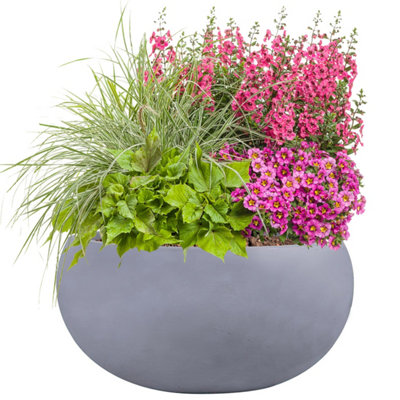 IDEALIST™ 11.8 Inch Bowl Planter, Large Bonsai Pot, Light Grey Reinforced Stone Garden Shallow Planter D30 H14 cm, 10L