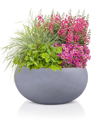 IDEALIST™ 11.8 Inch Bowl Planter, Light Grey Reinforced Stone Garden Shallow Planter, Large Bonsai Pot W30 H14 cm, 10L