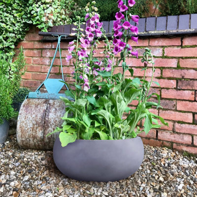 IDEALIST™ 11.8 Inch Bowl Planter, Light Grey Reinforced Stone Garden Shallow Planter, Large Bonsai Pot W30 H14 cm, 10L