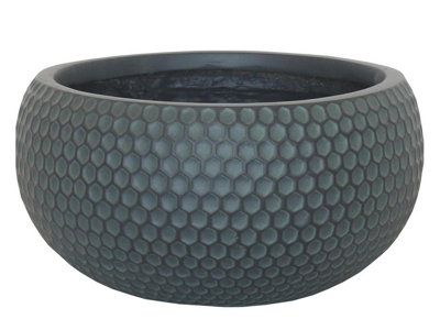 IDEALIST™ 11 Inch Bowl Planter, Bonsai Pot, Honeycomb Slate Grey Reinforced Stone Shallow Planter, Outdoor Plant Pot D28 H14 cm