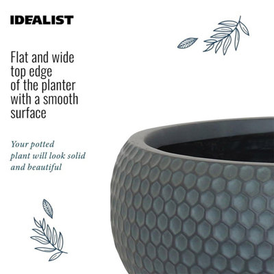 IDEALIST™ 11 Inch Bowl Planter, Bonsai Pot, Honeycomb Slate Grey Reinforced Stone Shallow Planter, Outdoor Plant Pot D28 H14 cm