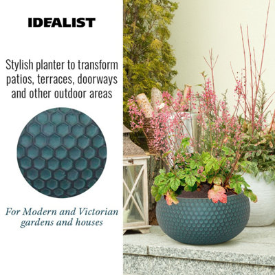 IDEALIST™ 11 Inch Bowl Planter, Bonsai Pot, Honeycomb Slate Grey Reinforced Stone Shallow Planter, Outdoor Plant Pot D28 H14 cm
