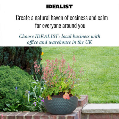 IDEALIST™ 11 Inch Bowl Planter, Bonsai Pot, Honeycomb Slate Grey Reinforced Stone Shallow Planter, Outdoor Plant Pot D28 H14 cm
