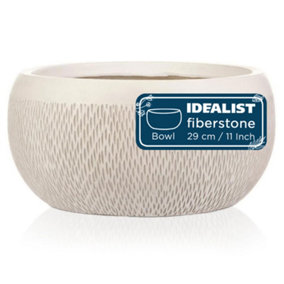 IDEALIST™ 11 Inches Bowl Planter, White Mesh Reinforced Stone Shallow Planter, Large Bonsai Pot, Outdoor Plant Pot D29 H13 cm, 6L