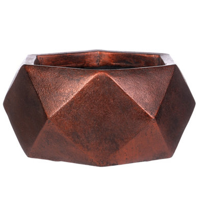 IDEALIST™ 12 Inch Bowl Planter, Faceted Bronze Reinforced Stone Shallow Planter, Indoor Plant Pot for Indoor Plants D30 H15 cm, 8L