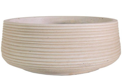 IDEALIST 12 Inch Bowl Planter, Large Bonsai Pot, Ribbed Beige Reinforced Stone Garden Shallow Planter Outdoor Plant Pot D31 H12 cm