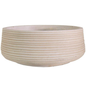 IDEALIST 12 Inch Bowl Planter, Large Bonsai Pot, Ribbed Beige Reinforced Stone Garden Shallow Planter Outdoor Plant Pot D31 H12 cm